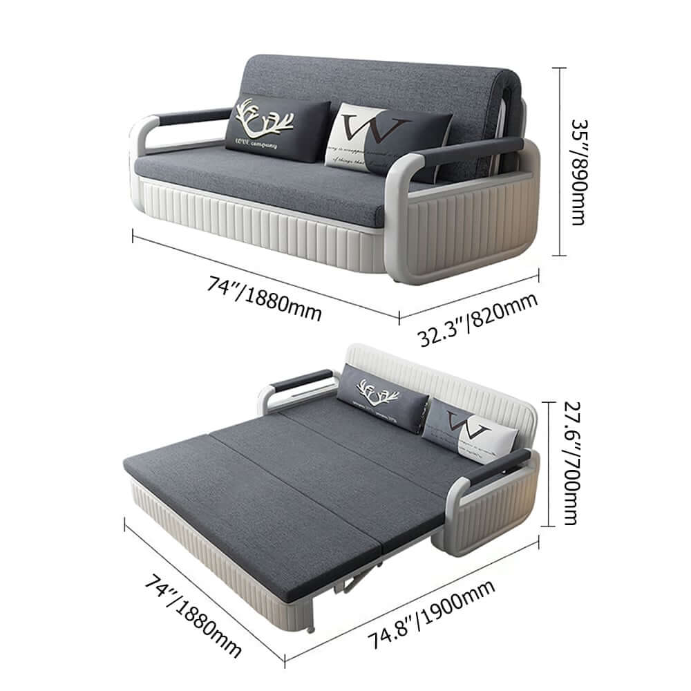 Modern Linen Sofa Bed With Storage - Deep & Light Gray Dimensions