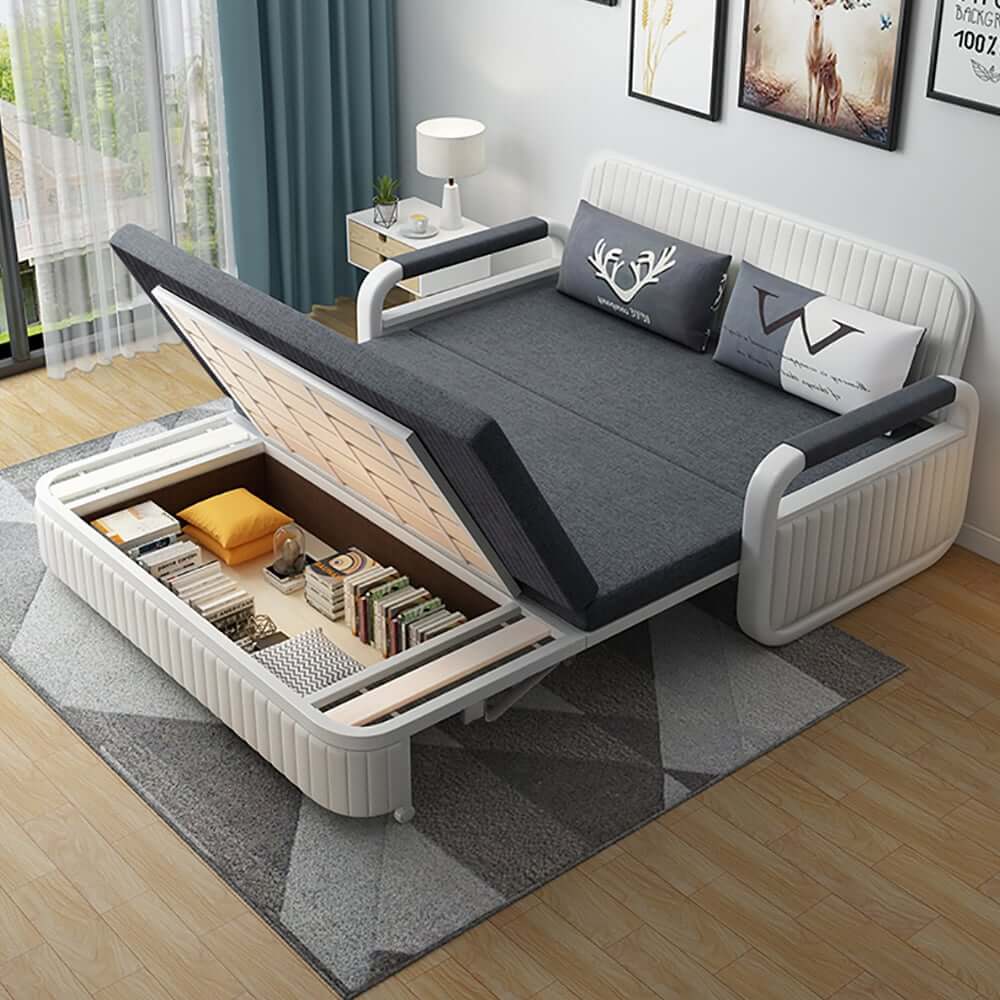 Modern Linen Sofa Bed With Storage - Deep & Light Gray Main Product Image