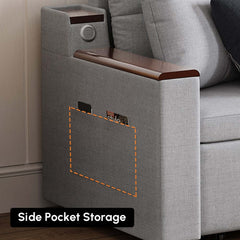 Modern Linen Sofa Bed With USB Ports And Storage Drawer