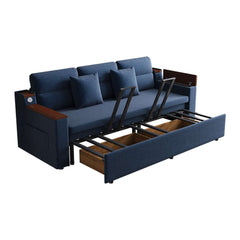 Modern Linen Sofa Bed With USB Ports And Storage Drawer