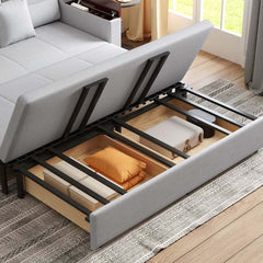 Modern Linen Sofa Bed With USB Ports And Storage Drawer