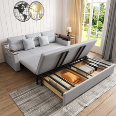 Modern Linen Sofa Bed With USB Ports And Storage Drawer Main Product Image