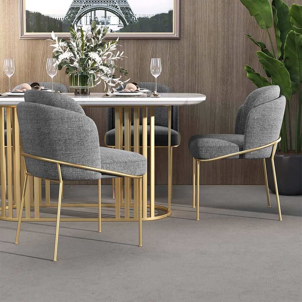 Modern Linen Upholstered Side Chair Set With Gold Legs