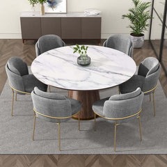 Modern Linen Upholstered Side Chair Set With Gold Legs