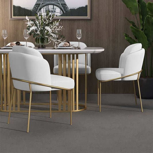 Modern Linen Upholstered Side Chair Set With Gold Legs