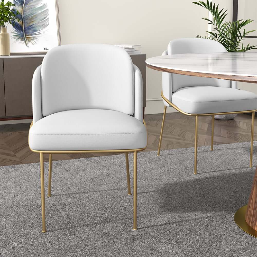 Modern Linen Upholstered Side Chair Set With Gold Legs