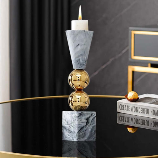 Modern Marble and Gold Candlestick Holder for Tabletop Display Main Product Image