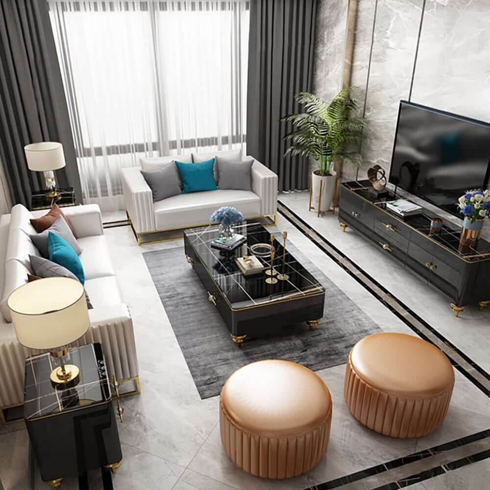 Modern Marble Coffee Table With Gold Base And Drawers