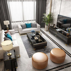 Modern Marble Coffee Table With Gold Base And Drawers