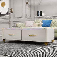 Modern Marble Coffee Table With Gold Base And Drawers