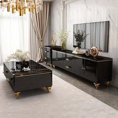 Modern Marble Coffee Table With Gold Base And Drawers