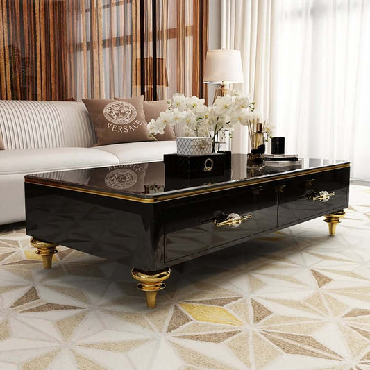 Modern Marble Coffee Table With Gold Base And Drawers
