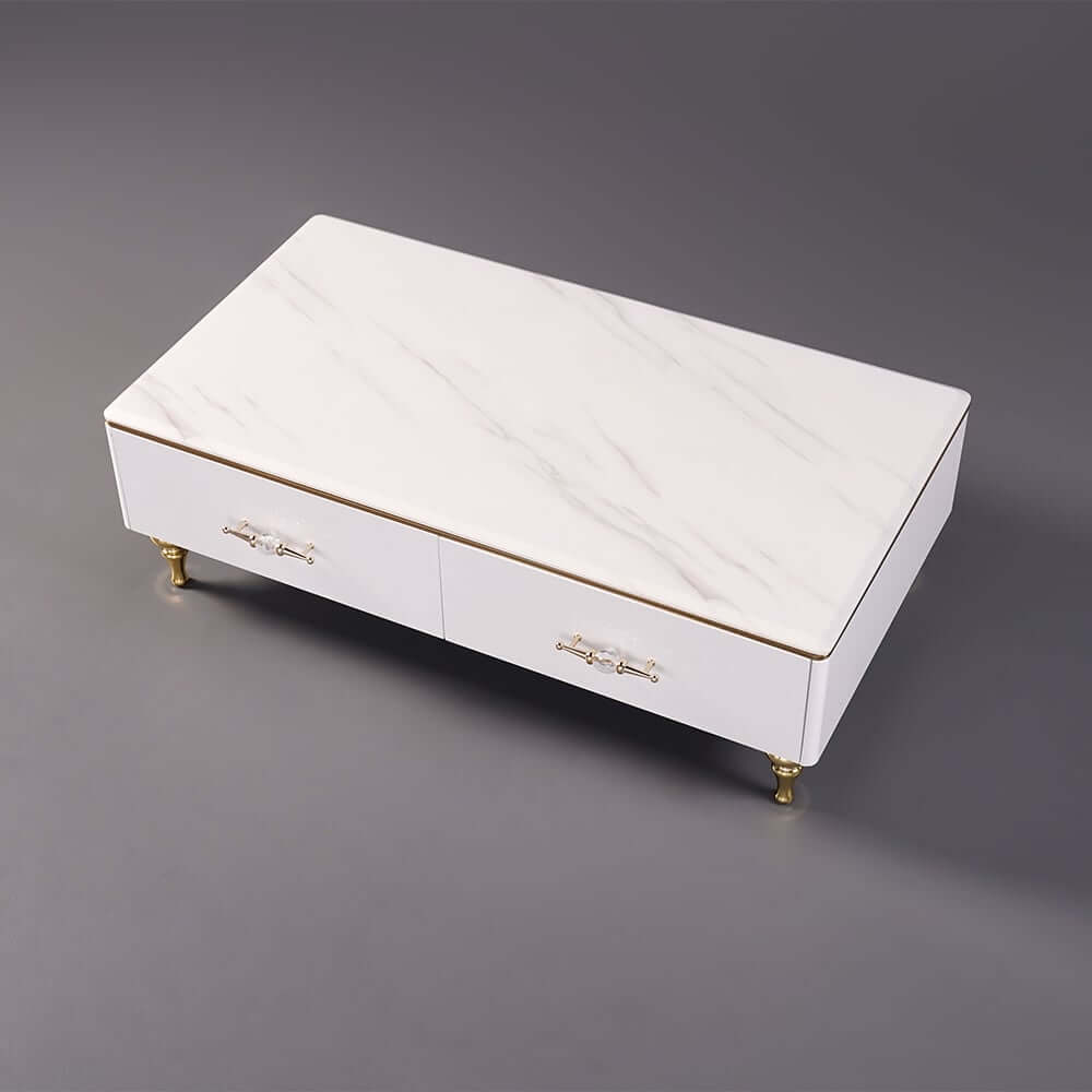 Modern Marble Coffee Table With Gold Base And Drawers