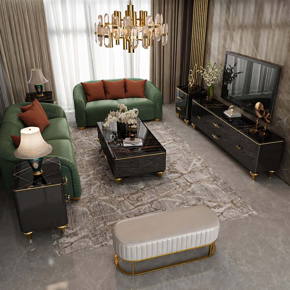 Modern Marble Coffee Table With Gold Base And Drawers