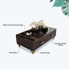 Modern Marble Coffee Table With Gold Base And Drawers