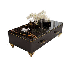 Modern Marble Coffee Table With Gold Base And Drawers