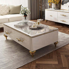 Modern Marble Coffee Table With Gold Base And Drawers