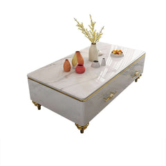 Modern Marble Coffee Table With Gold Base And Drawers