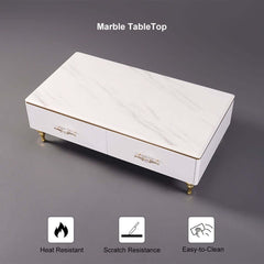 Modern Marble Coffee Table With Gold Base And Drawers