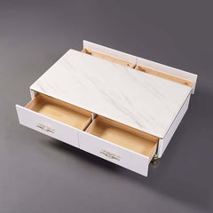 Modern Marble Coffee Table With Gold Base And Drawers
