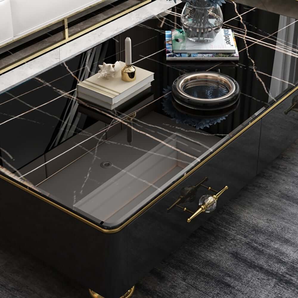 Modern Marble Coffee Table With Gold Base And Drawers