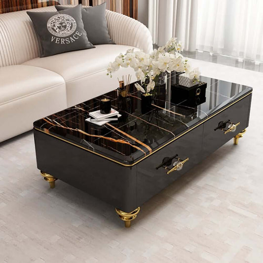 Modern Marble Coffee Table With Gold Base And Drawers Main Product Image