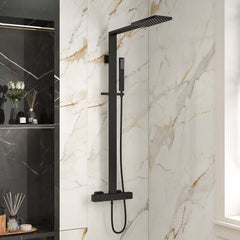 Modern Matte Black Brass Shower System with Anti-Scald Features