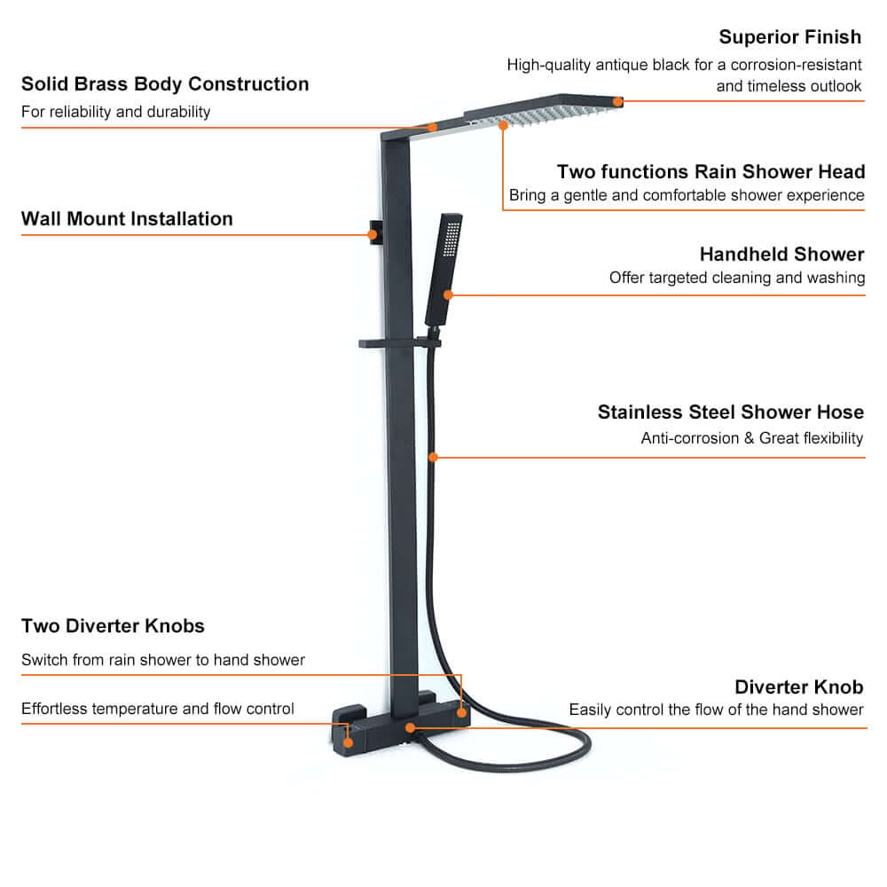 Modern Matte Black Brass Shower System with Anti-Scald Features
