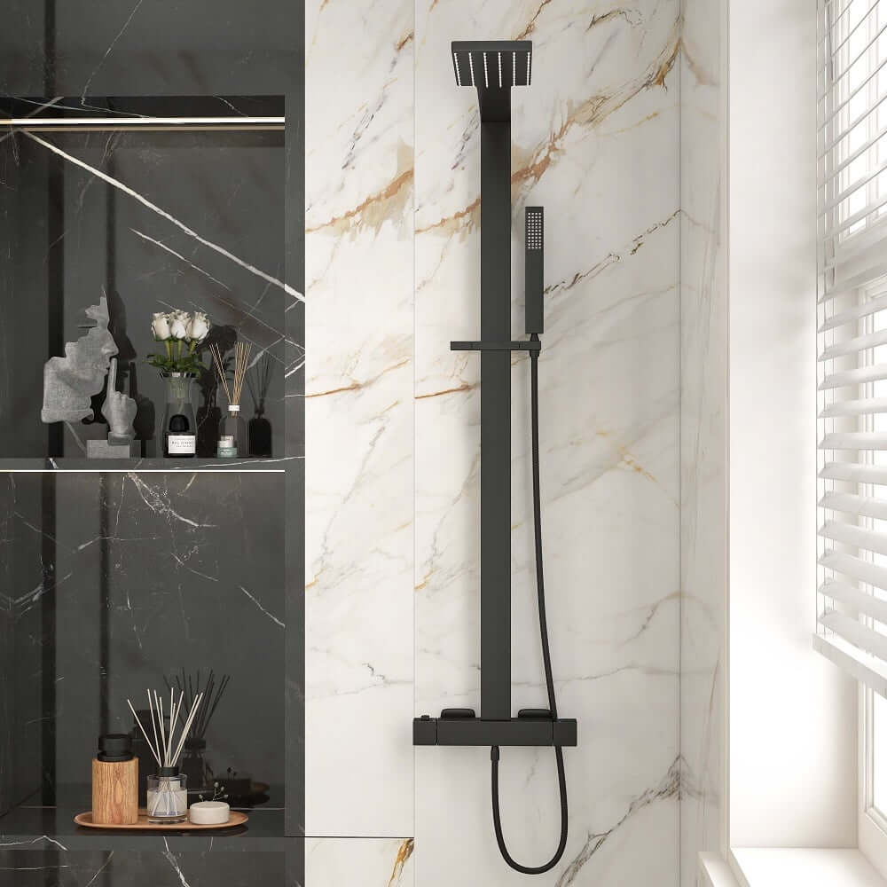 Modern Matte Black Brass Shower System with Anti-Scald Features