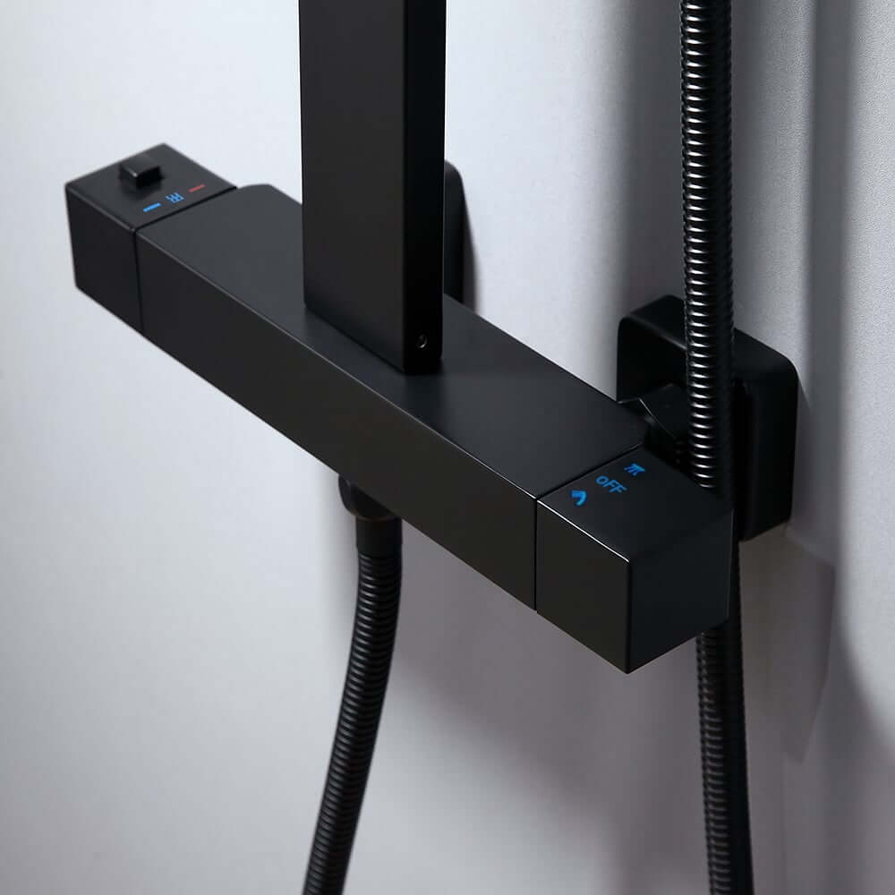 Modern Matte Black Brass Shower System with Anti-Scald Features