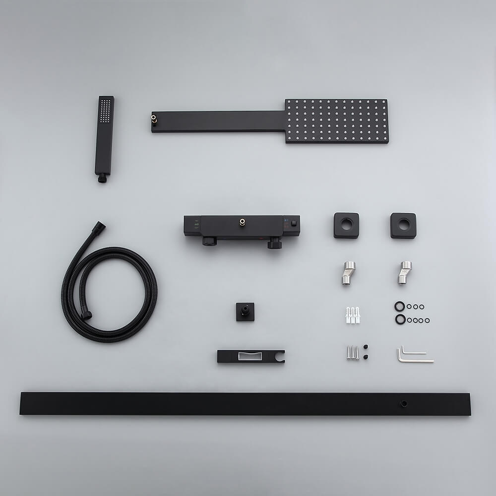 Modern Matte Black Brass Shower System with Anti-Scald Features