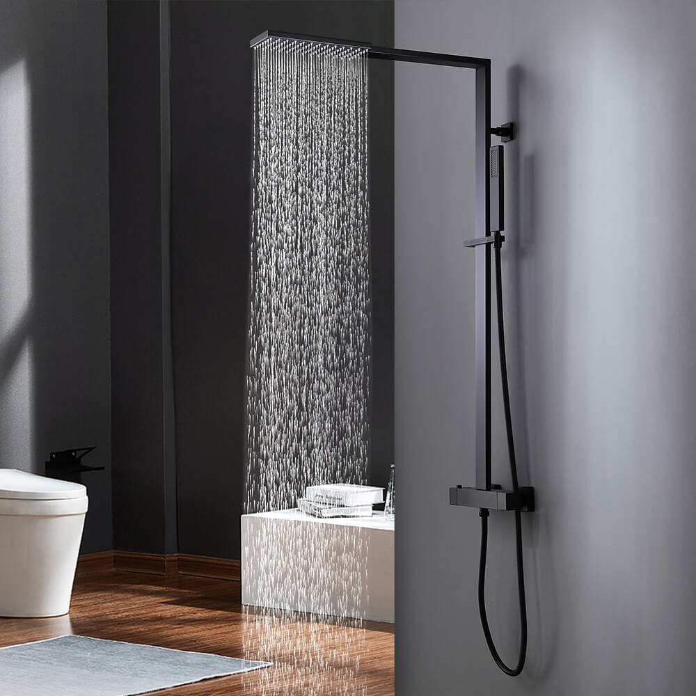 Modern Matte Black Brass Shower System with Anti-Scald Features
