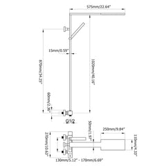 Modern Matte Black Brass Shower System with Anti-Scald Features Dimensions
