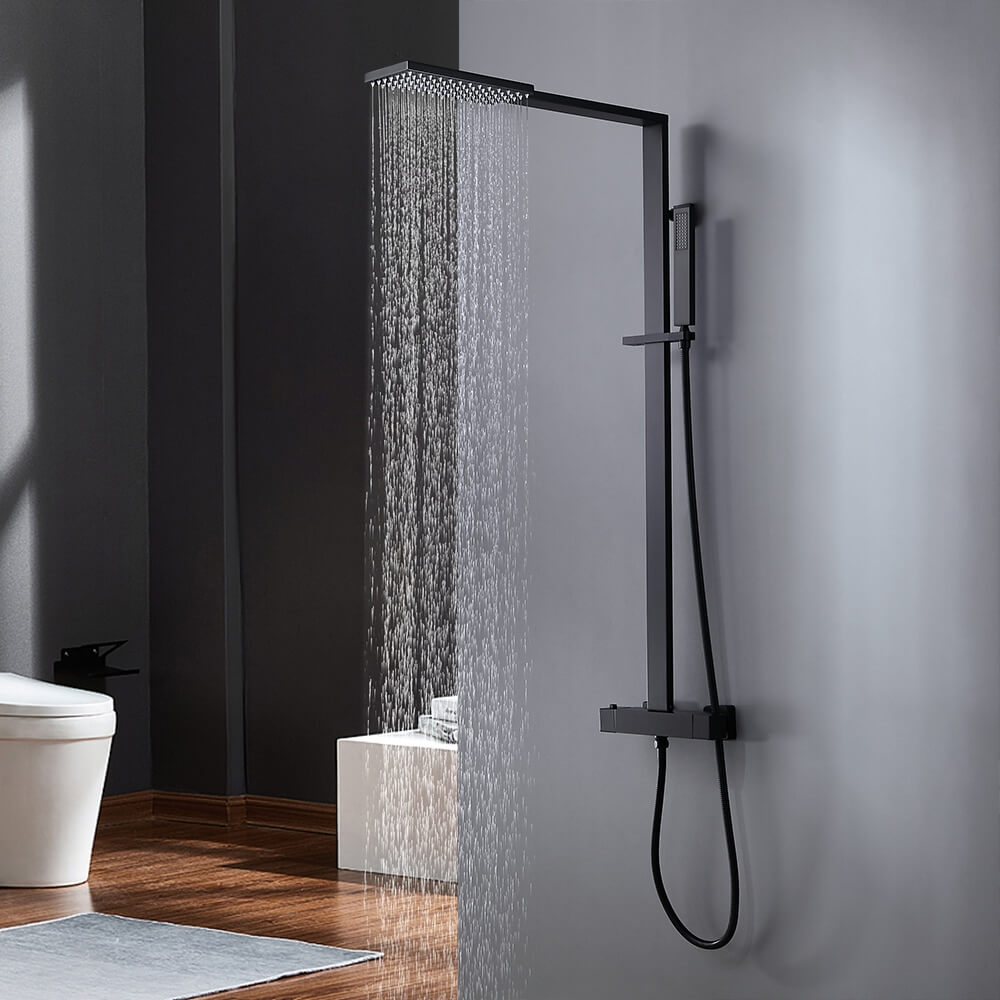 Modern Matte Black Brass Shower System with Anti-Scald Features Main Product Image