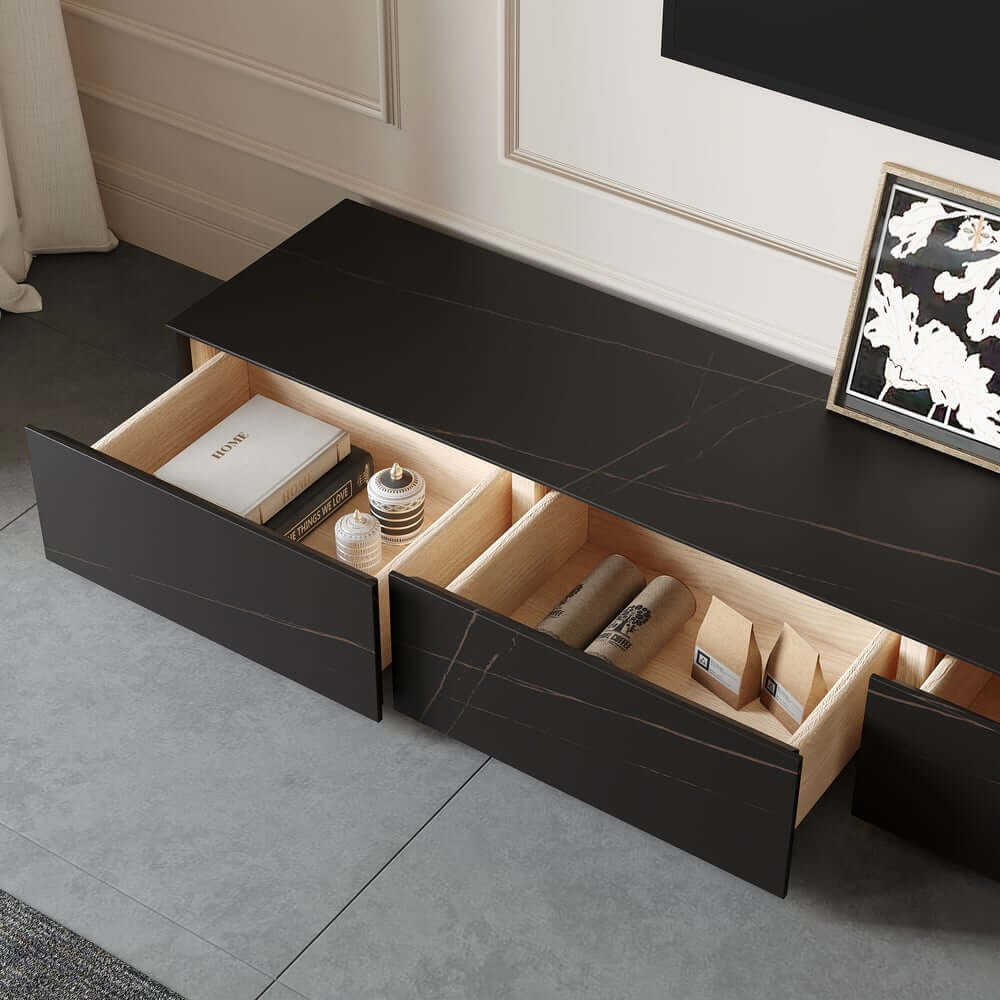 Modern Matte Black TV Stand With Electric Fireplace