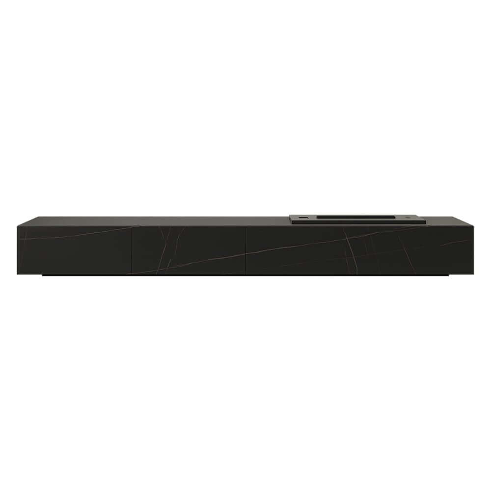 Modern Matte Black TV Stand With Electric Fireplace