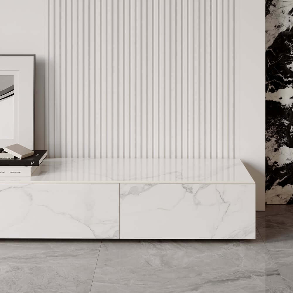 Modern Matte Black TV Stand With Electric Fireplace
