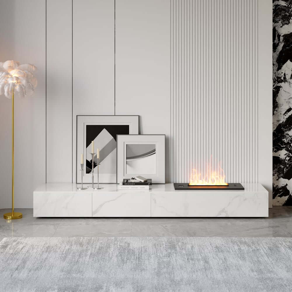 Modern Matte Black TV Stand With Electric Fireplace