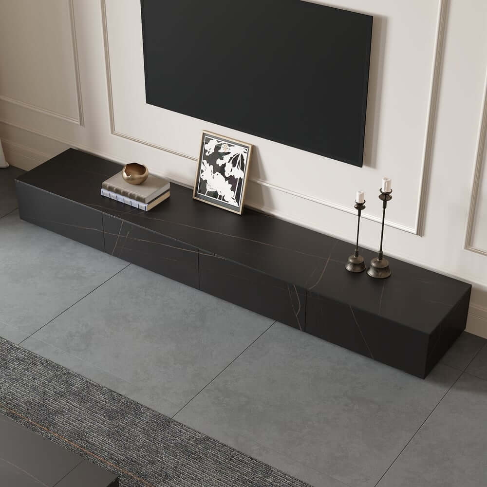 Modern Matte Black TV Stand With Electric Fireplace