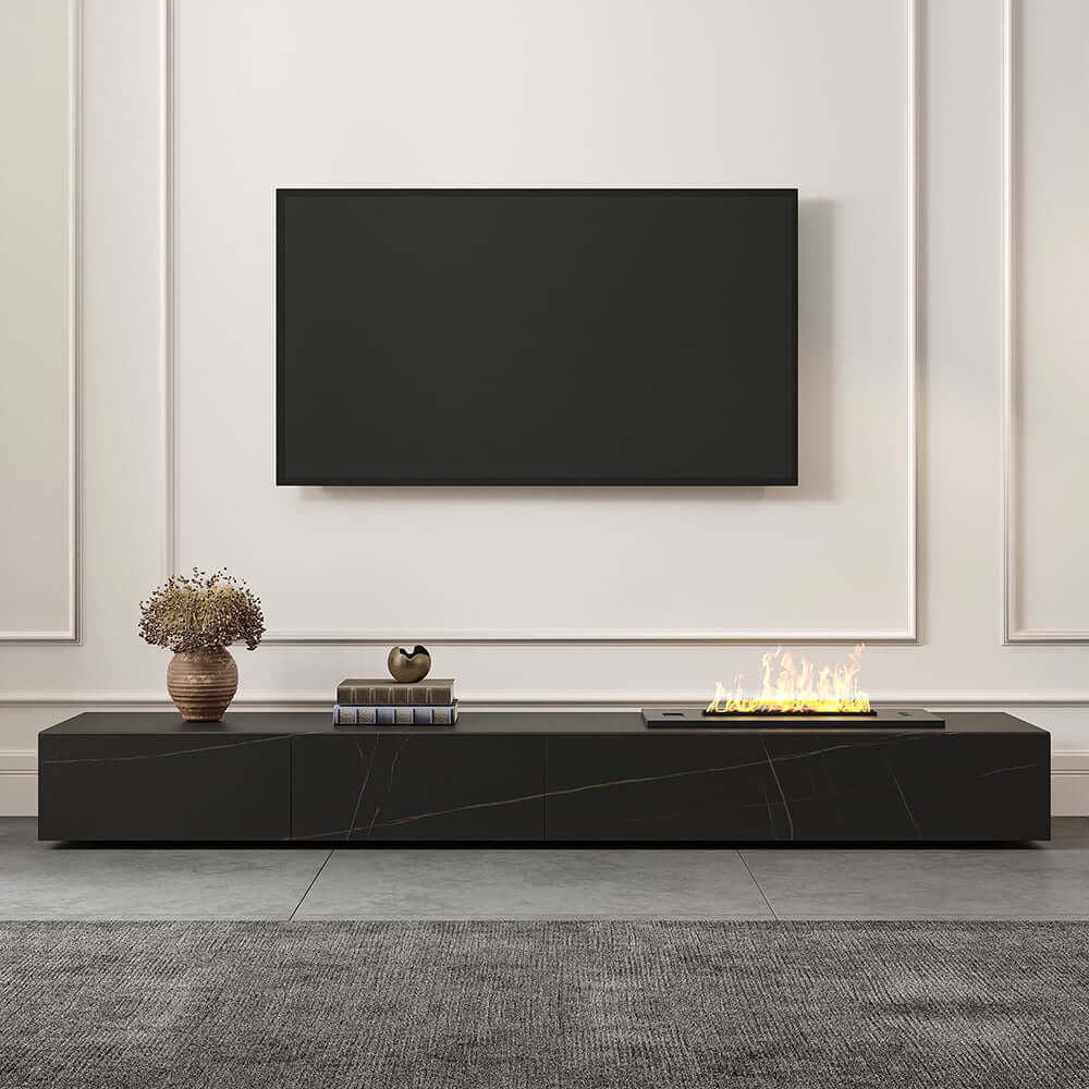 Modern Matte Black TV Stand With Electric Fireplace