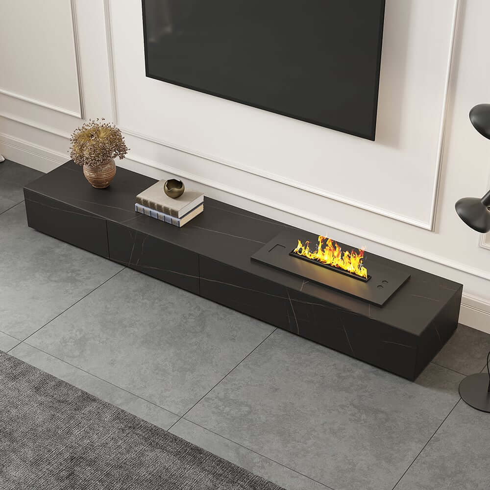 Modern Matte Black TV Stand With Electric Fireplace