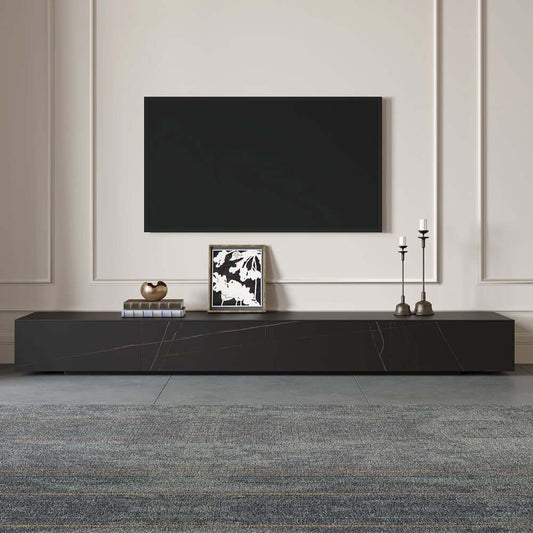 Modern Matte Black TV Stand With Electric Fireplace