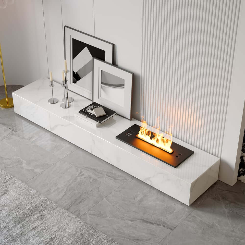 Modern Matte Black TV Stand With Electric Fireplace