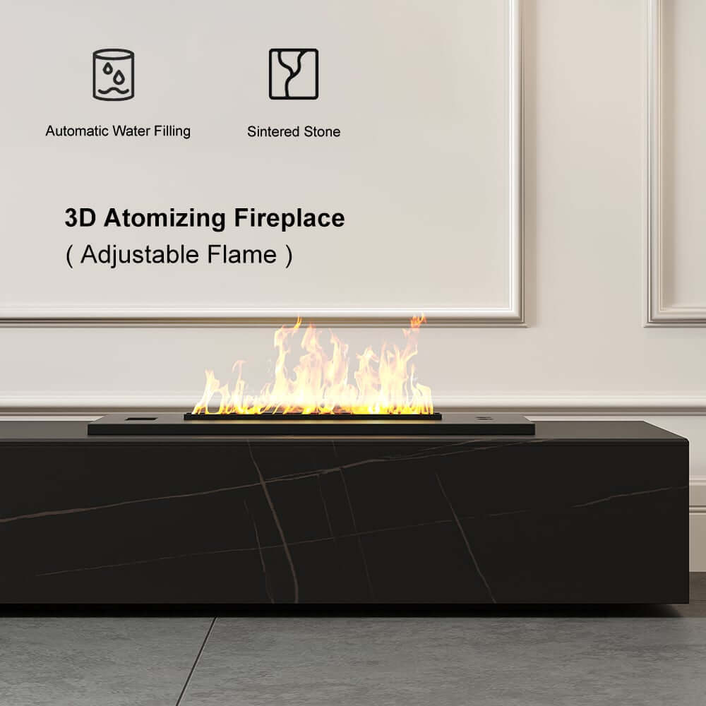 Modern Matte Black TV Stand With Electric Fireplace