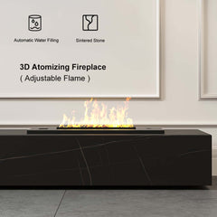 Modern Matte Black TV Stand With Electric Fireplace