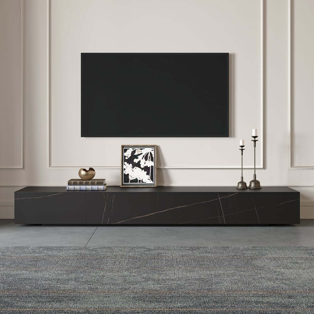 Modern Matte Black TV Stand With Electric Fireplace