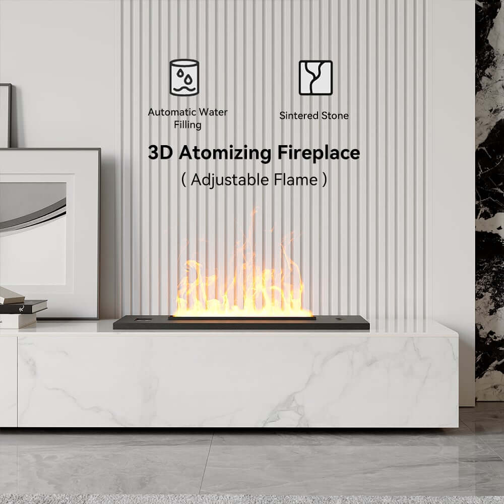 Modern Matte Black TV Stand With Electric Fireplace
