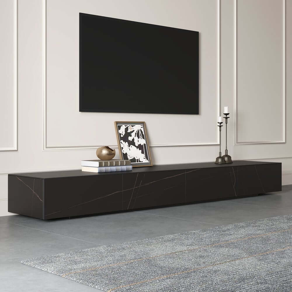 Modern Matte Black TV Stand With Electric Fireplace