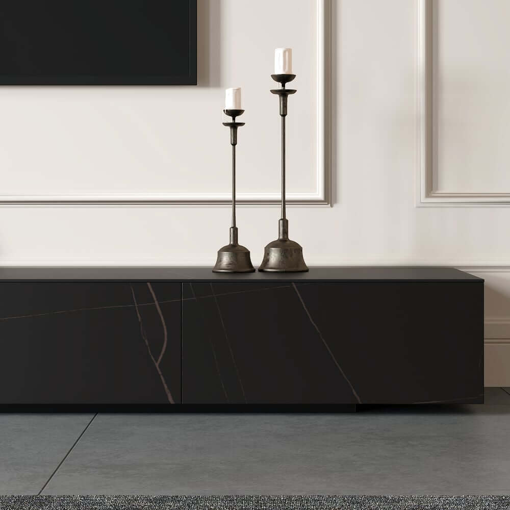 Modern Matte Black TV Stand With Electric Fireplace