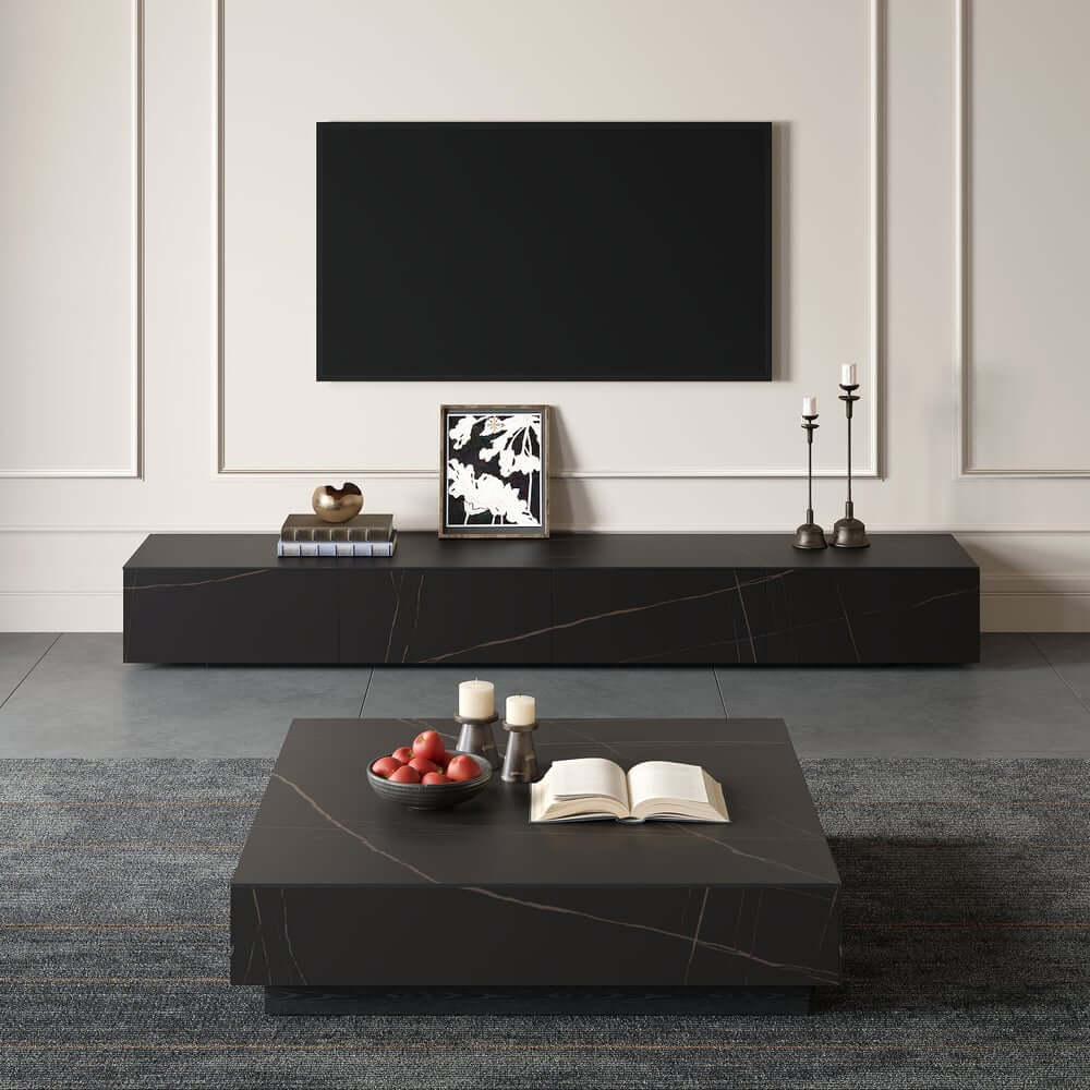 Modern Matte Black TV Stand With Electric Fireplace